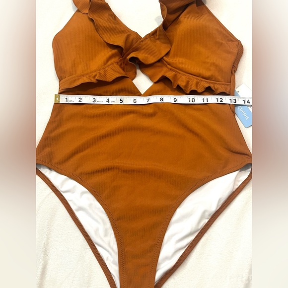 Cupshe One Piece Burnt Orange Open Back Swim Swimsuit w/ Ruffles Sz Large - Picture 8 of 16